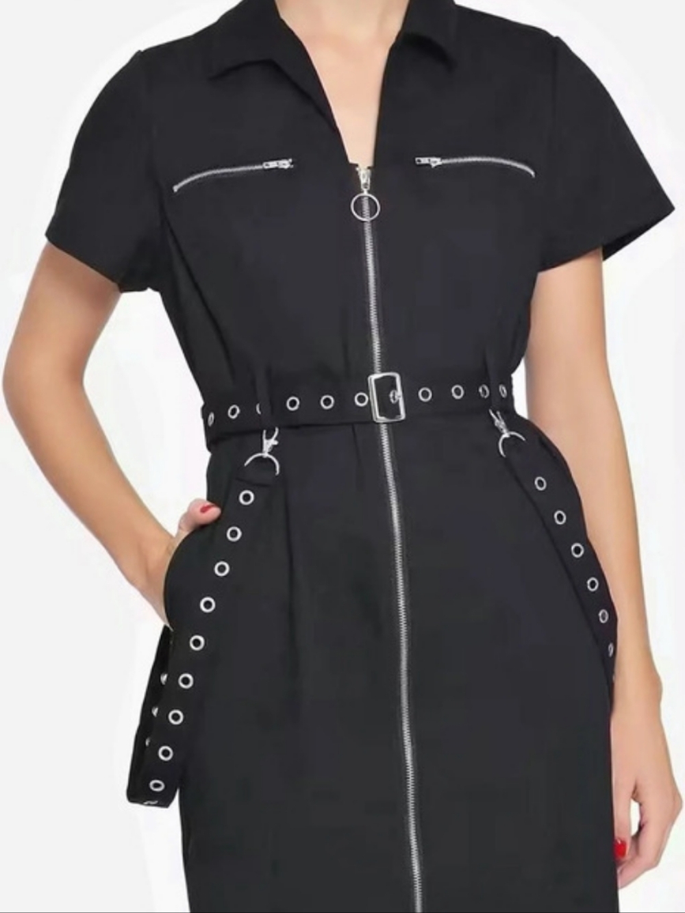 Hot Topic Black Front Zipper Hardware Grommet Dress